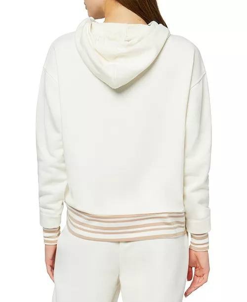 Three Dots Striped Trim Hoodie, Women's Pullover, Cotton Blend, M NWT