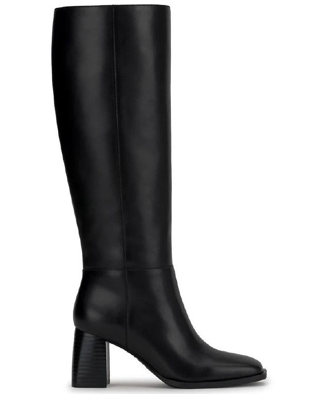 INC Elani Boots 9M Black Beauty Leather Knee‑High Square Toe NIB msrp$189.90