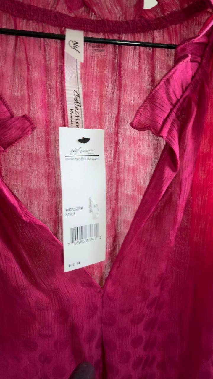 NY Collection Plus Size Long Sleeve Smocked Cuff Blouse Purple 1X NWT $44.95