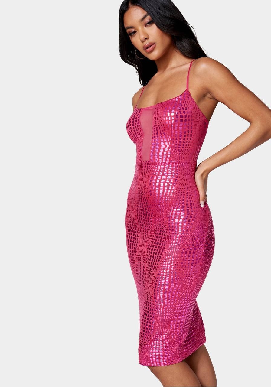 Bebe Vegan Leather Caged Mini Dress – Fuchsia, Size M