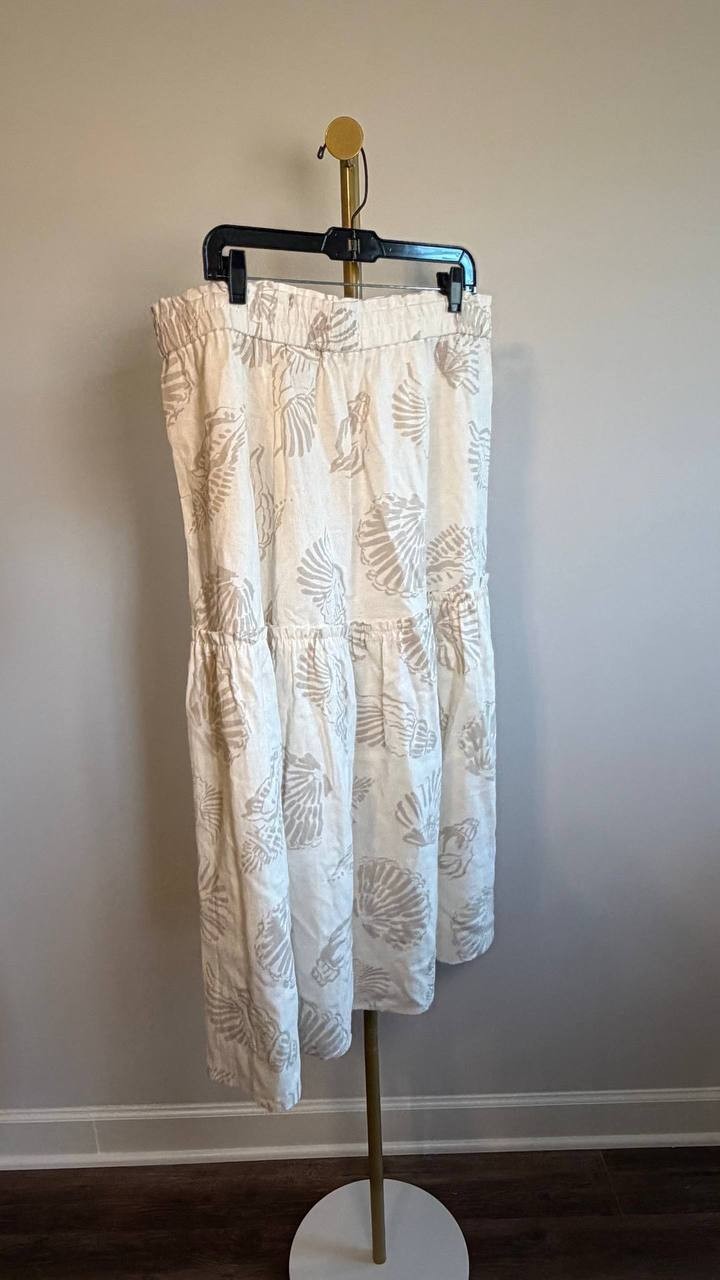Jones New York Petite Pull‑On Tiered Midi Skirt White/Natural XL NWOT $89.50