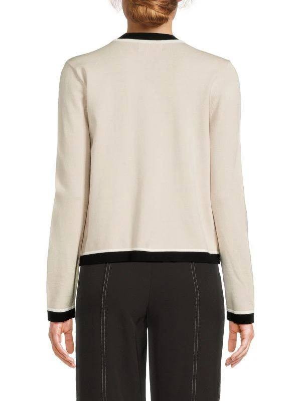 Karl Lagerfeld Paris Ivory Contrast Trim Cardigan M Womens V-Neck Knit