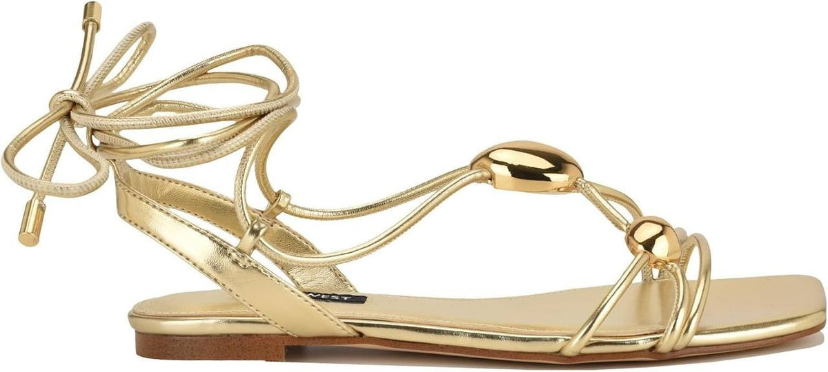 Nine  West  Niraa  Ankle  Wrap  Flat  Sandals  Gold  10  M  NWT  $85