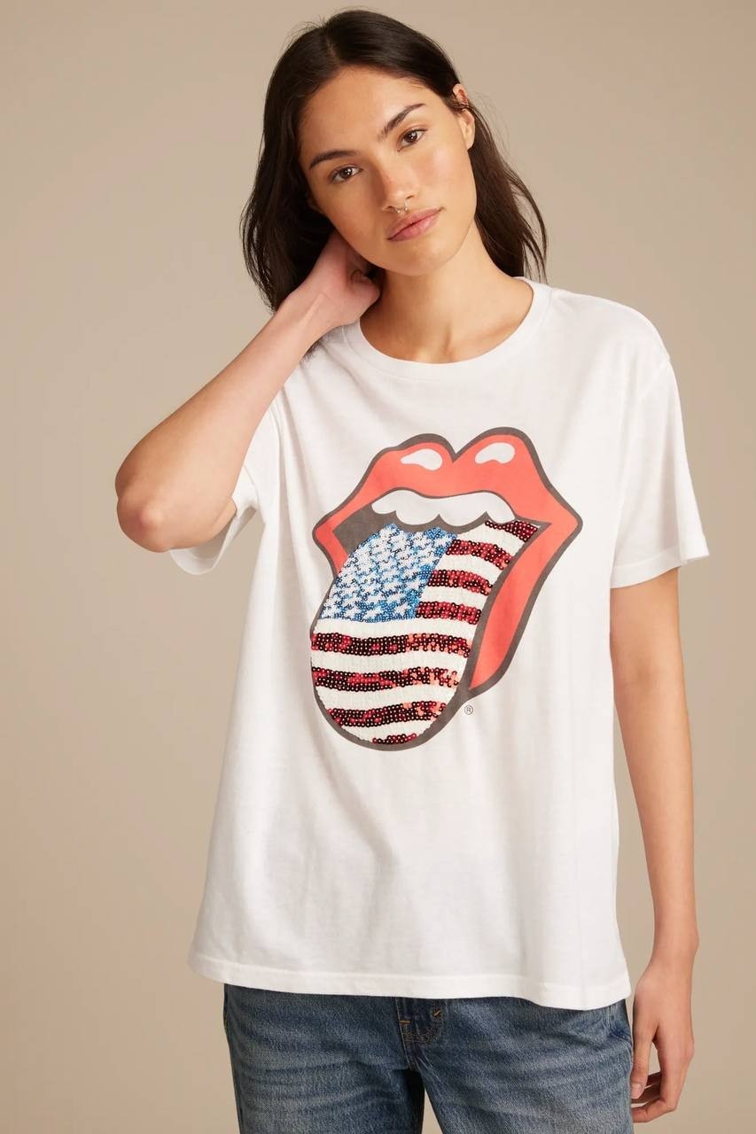 Rolling Stones Flag Boyfriend Tee White Size XL $49.50 – Lucky Brand Rock Style