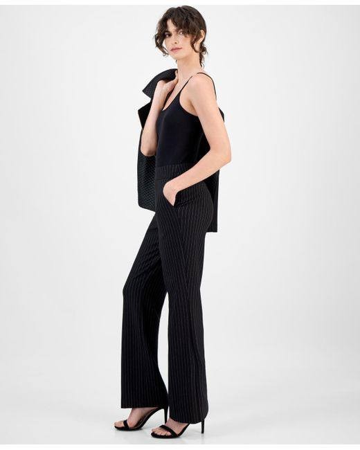 Anne Klein Pull‑On Straight‑Leg Pants Black/White Dove L NWT Classic MSRP$99