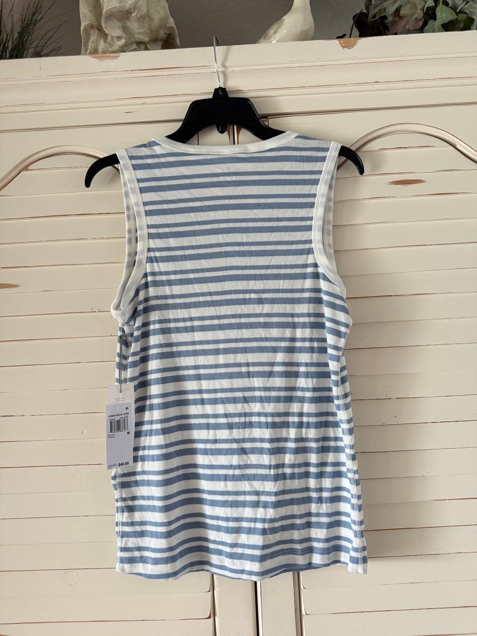 Three Dots Ribbed Crew-Neck Tank Top - Faded Denim Stripe, Size M, NWT