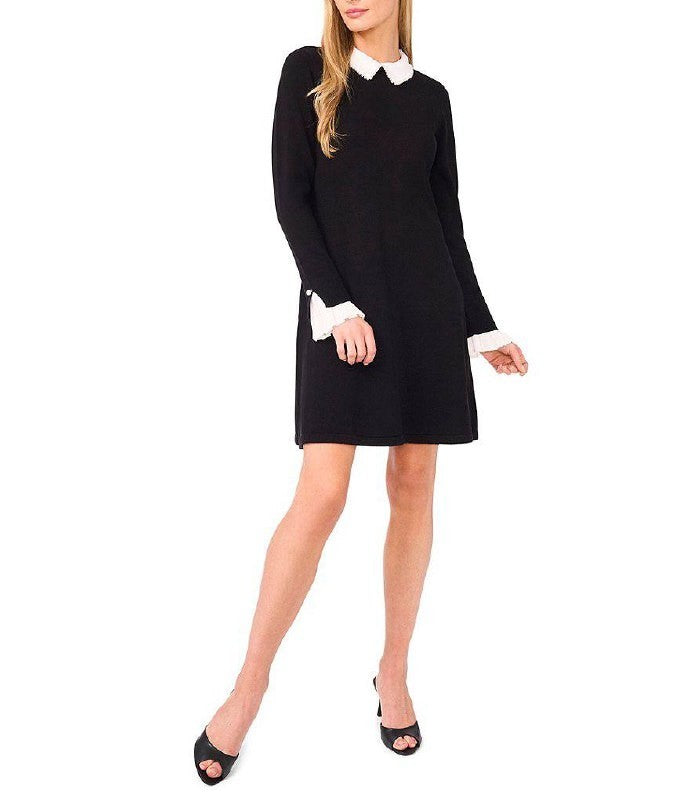 CeCe Knit Pearl‑Collared Long‑Sleeve Sweater Dress– Black–Size XL – NWT – $109