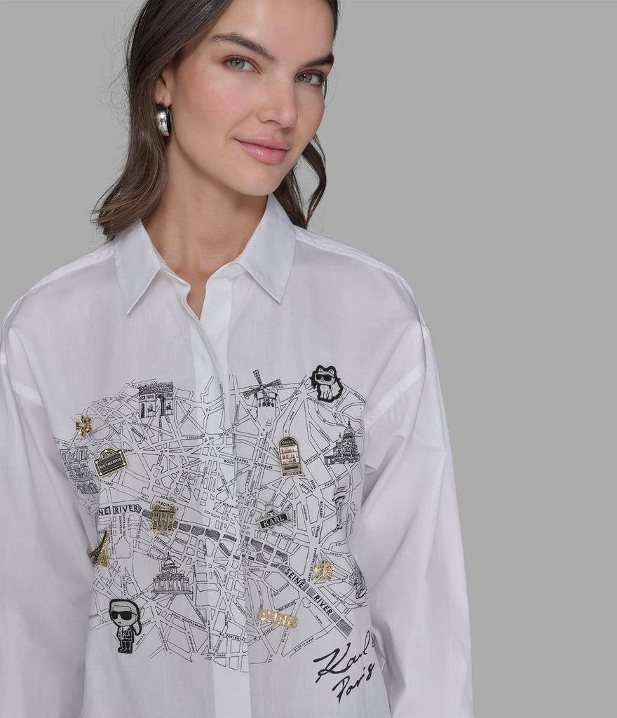 Karl Lagerfeld Paris Whimsy White Poplin Shirt White S NWOT Damaged $119