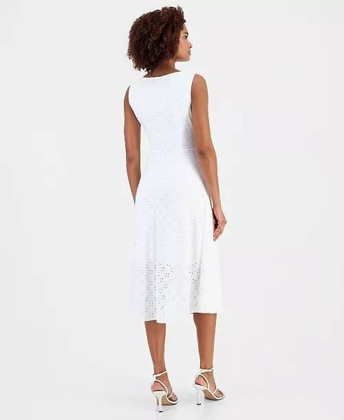 Signature by Robbie Bee Tie‑Front Eyelet Sleeveless Midi Dress White XL NWOT $79