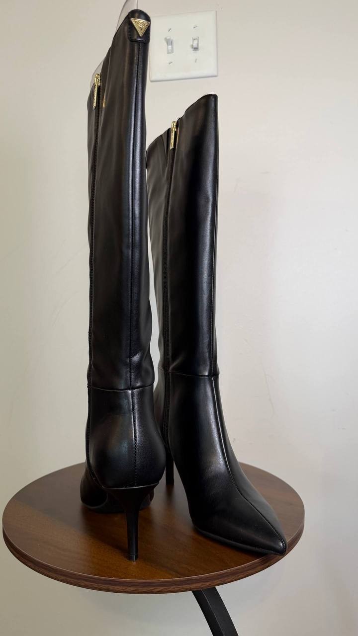 Guess Wayla Knee‑High Nappa PU Stiletto Boots Black Women’s 8M NWB $259