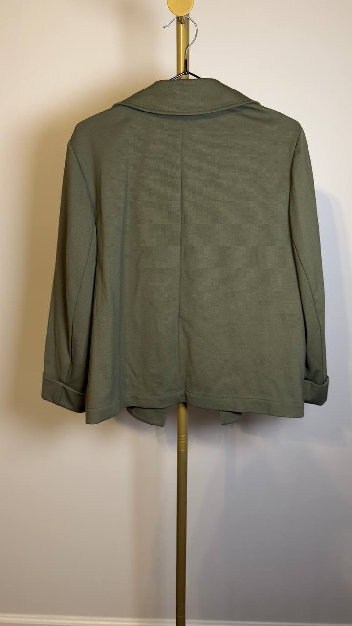 Anne Klein Notch Collar Stretch Jacket L Olive Palm NWT $129
