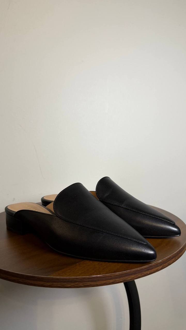Cole Haan Piper Mules 7.5B Black Leather Slip‑On Almond Square Toe NIB msrp$155
