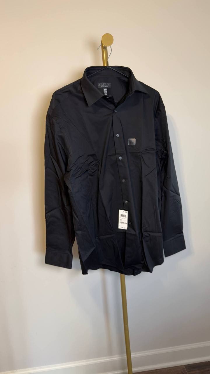 Alfani Men’s Regular‑Fit Solid Dress Shirt Black L NWT $65