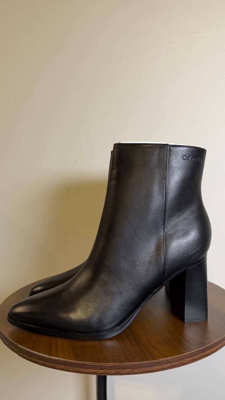 Calvin Klein Black Leather Block Heel Booties 9M New in Box MSRP $189