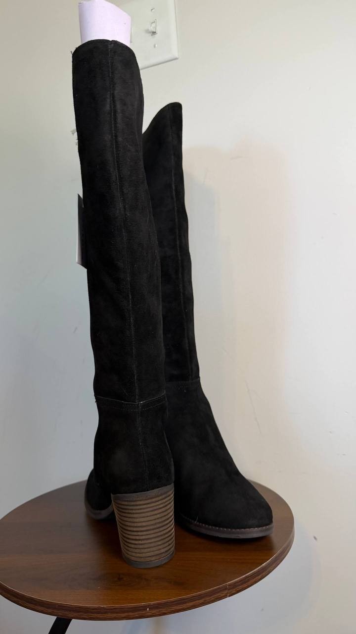 Lucky Brand Bonnay Extra Wide Calf Knee High Boots Black 8M Suede $189 NWB