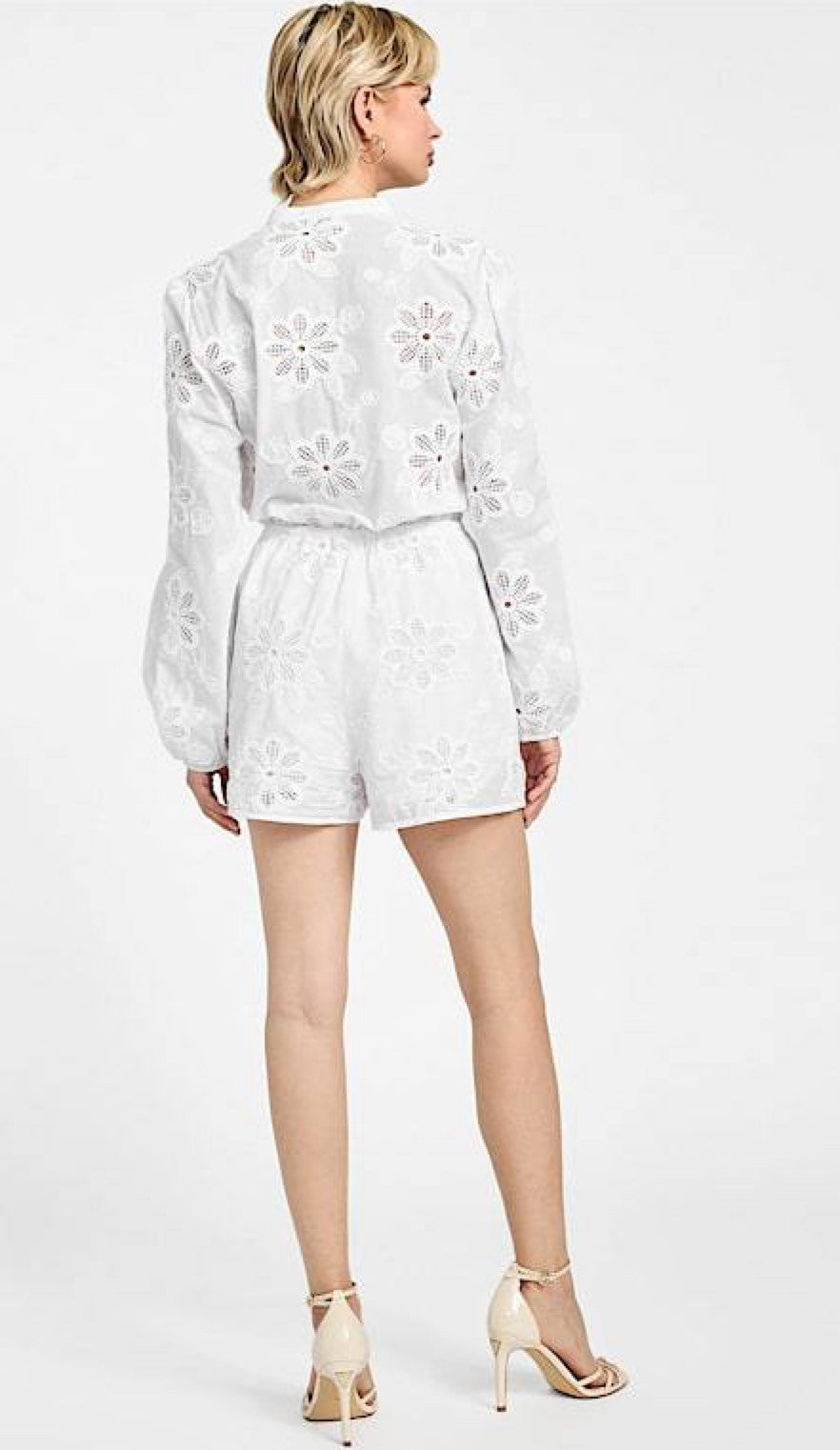 GUESS “Hazel” Embroidered Eyelet Romper – Size L – White – NWT – $168