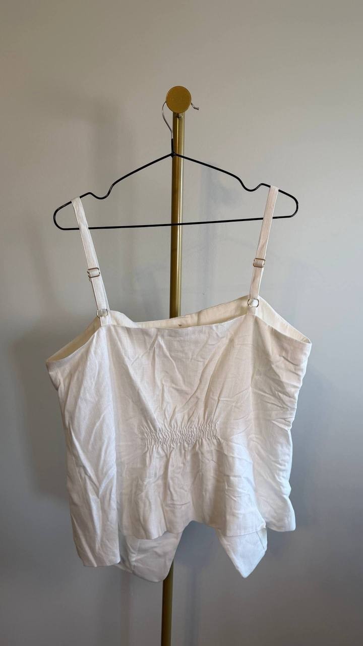 Tahari ASL Women’s Linen‑Blend Button‑Front Tank Vest White 16 $74 NWT