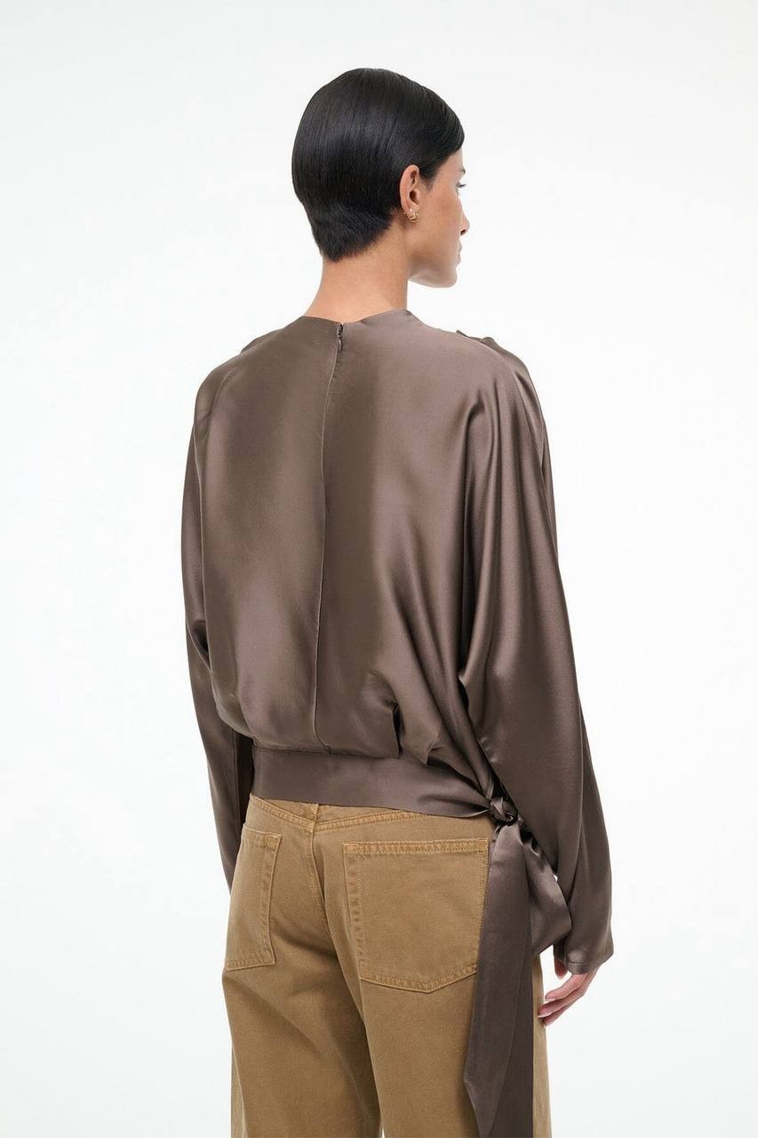 Staud Phoebe Silk Top Dolman Sleeve Side-Tie Truffle Size 2 NWT $475