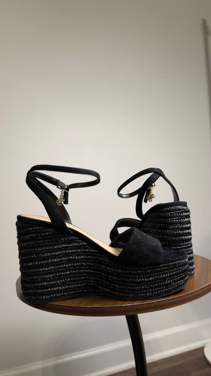 Guess  Everly  Charm  Wedge  Sandals  Black  7M  New  $149