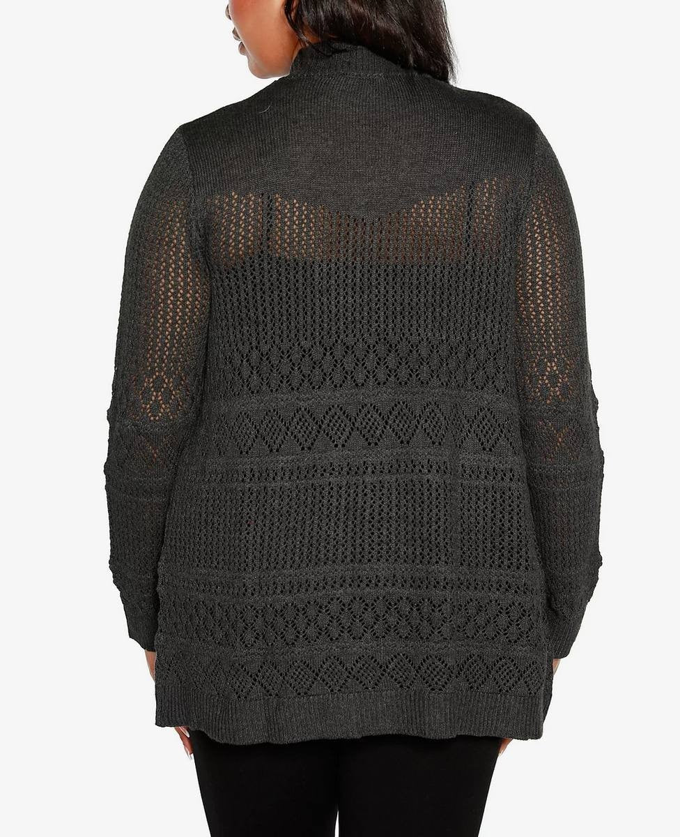 Belldini Pointelle Long Sleeve Open Cardigan Sweater Heather Charcoal XL NWT $64