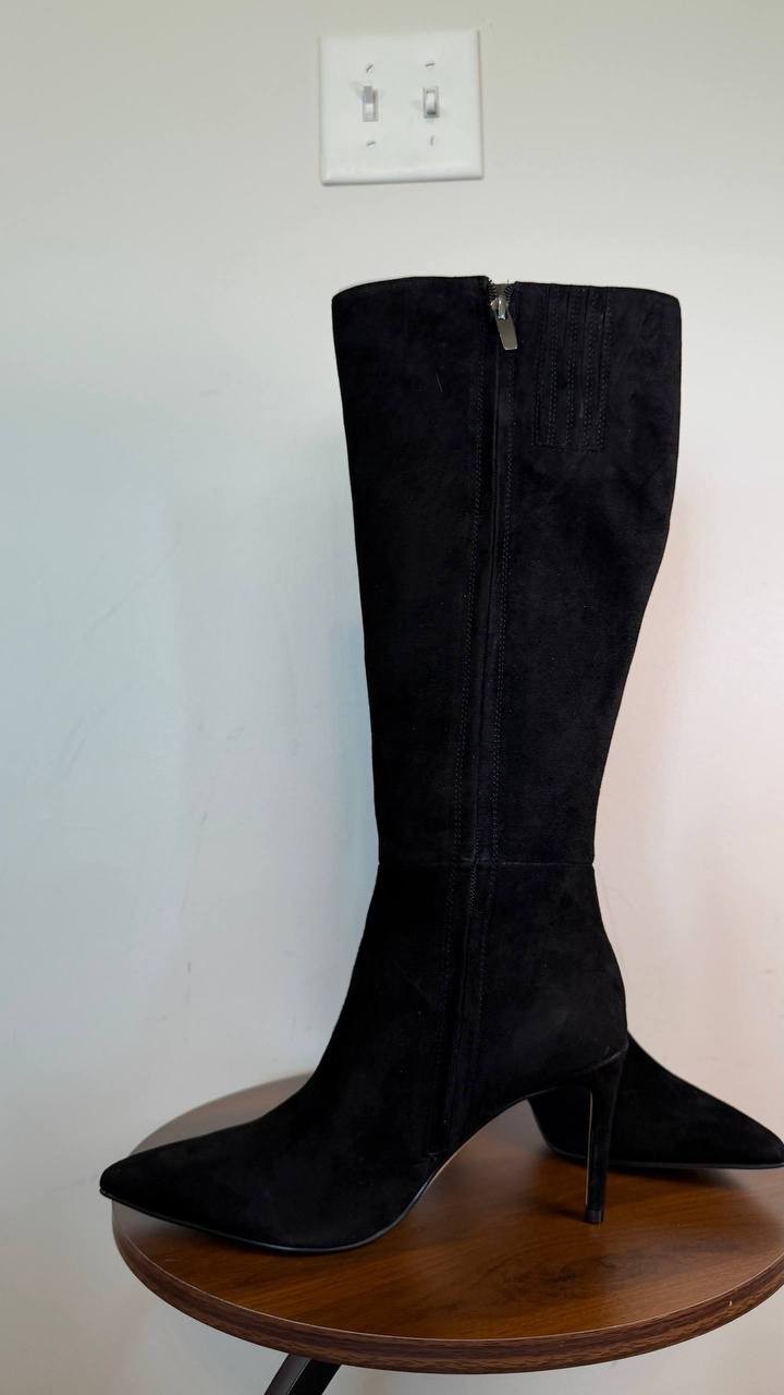 Nine West Cook Tall Stiletto Dress Boots Black 6M Suede Knee High $249 NWB