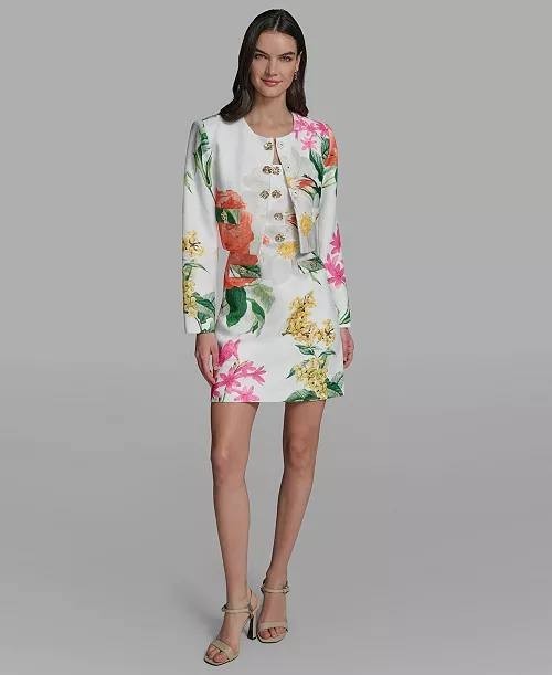 Karl Lagerfeld Paris Spring Tweed Bolero Jacket White/Camellia 10 NWOT $179