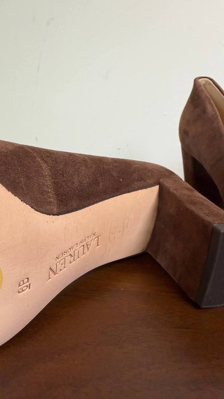 Lauren Ralph Lauren “Lanette”Brown Block Heel Suede Size 6B NIB msrp$155