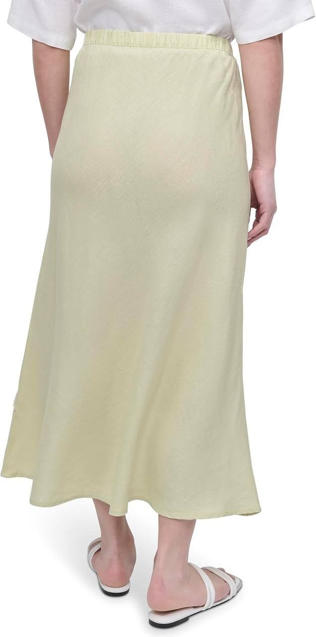 DKNY Pure Women’s Linen Midi Skirt Tea Green M $109 NWT
