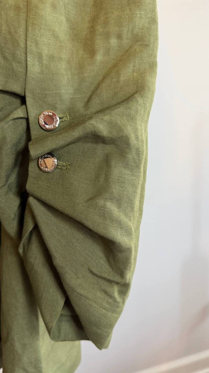 Calvin Klein Women’s Green Petite Linen-Blend 3/4-Sleeve One-Button Blazer Size