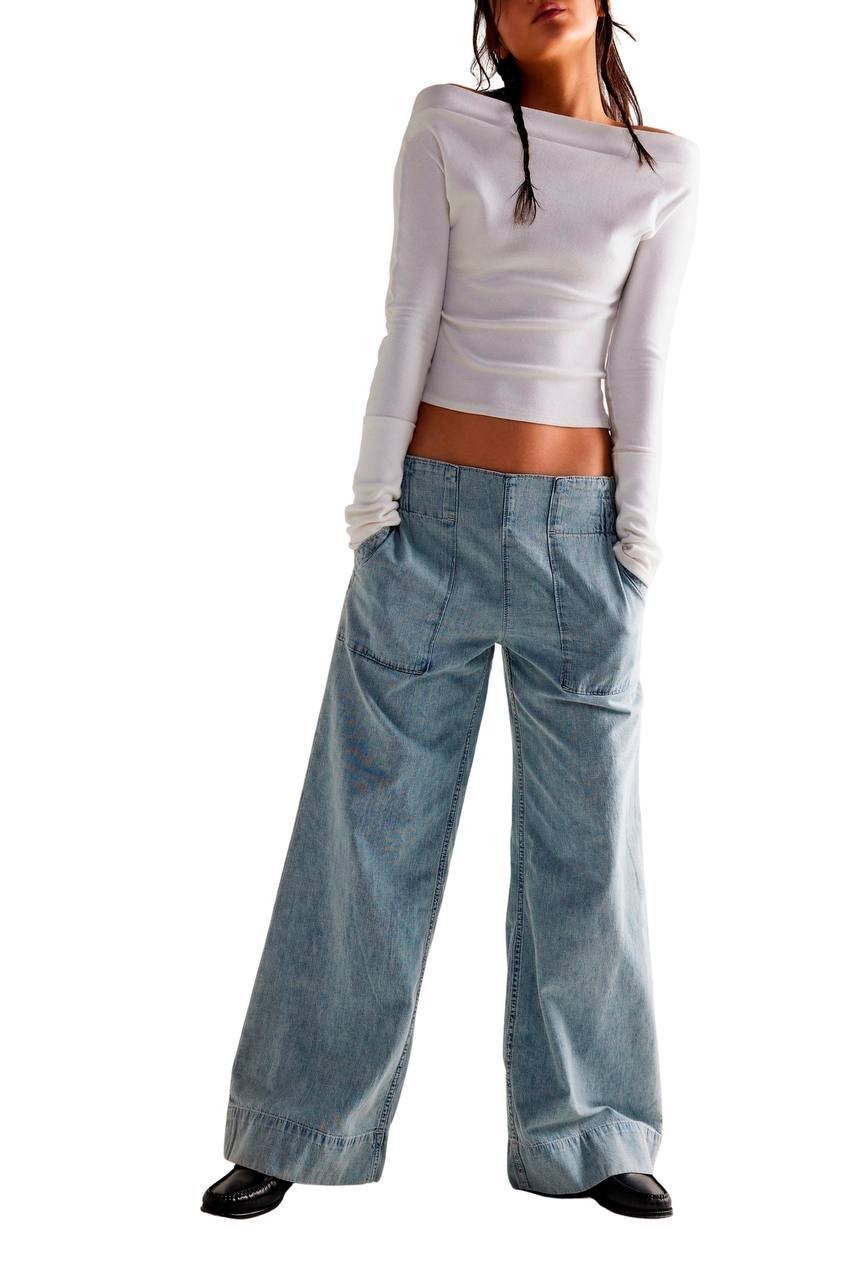 We The Free Breezy Pull-On Wide Leg Jeans Dusk L NWT $78