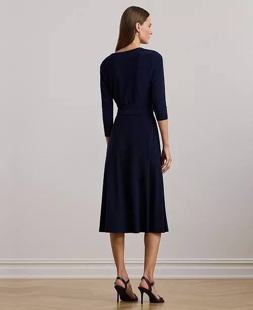 Lauren Ralph Lauren Surplice Jersey Dress Lighthouse Navy Size 4 NWT $145