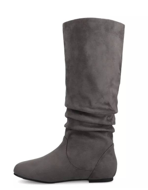 Journee Collection Jayne Boots 12M Grey Faux Leather Riding Pull‑On NIB msrp$129