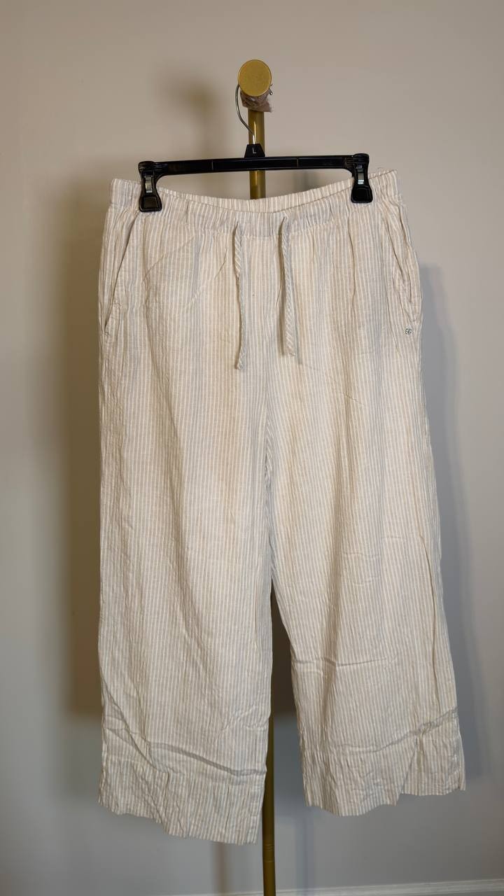 DKNY Jeans Petite Linen-Blend High-Waist Wide-Leg Pants Lex Pebble PL NWOT $89