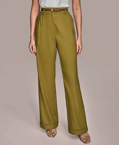 Donna Karan New York Petite Linen-Blend Wide-Leg Pants Green 16 NWT $129
