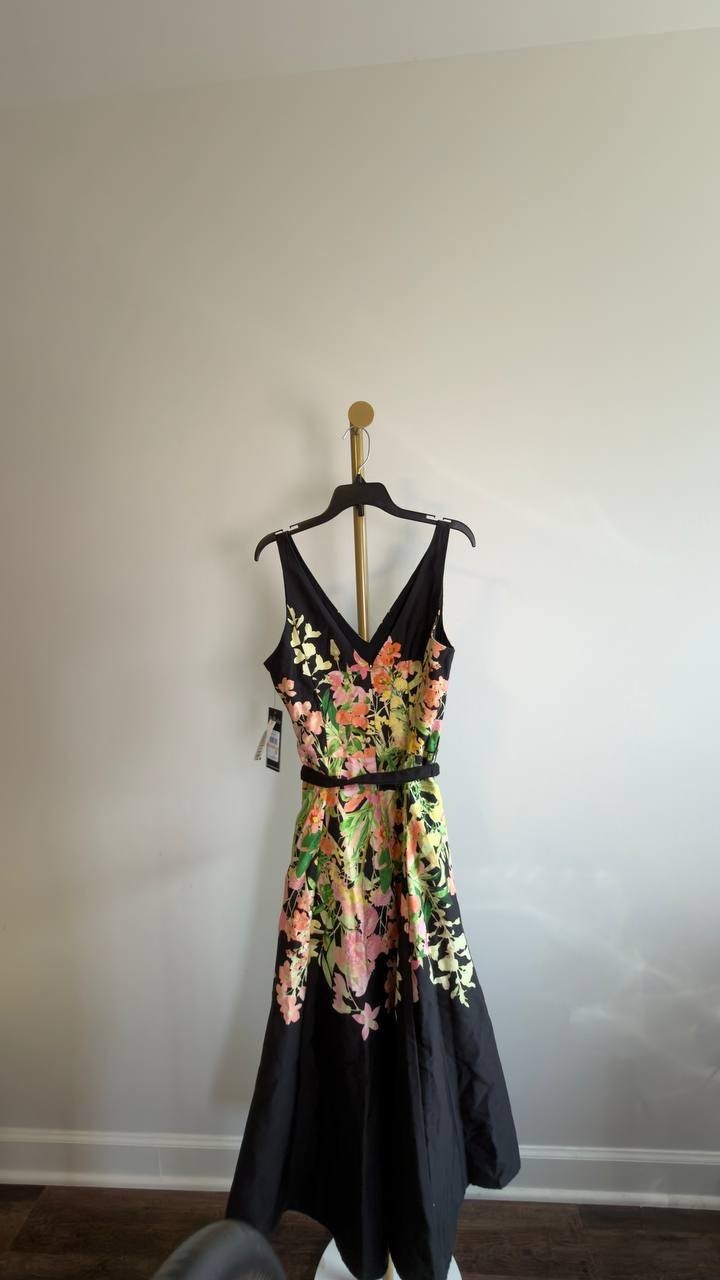 Karl Lagerfeld Stretch‑Cotton Floral Midi Dress Black Multi 2 NWT $189