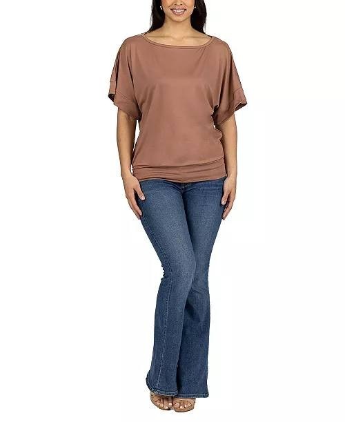 24seven Comfort Apparel Loose Fit Dolman Wide-Sleeve Top Mocha XL NWT $50