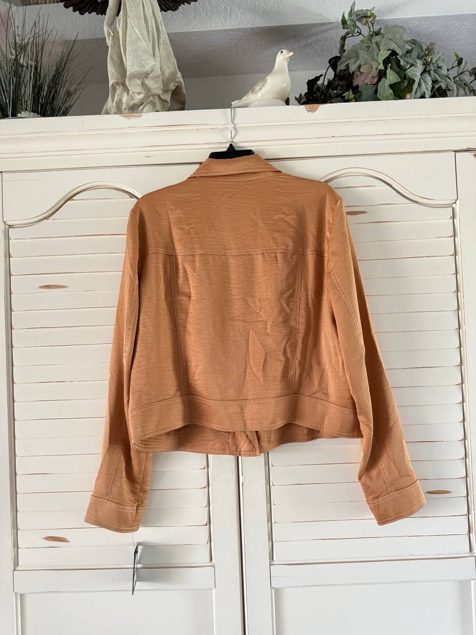 DKNY Moto Jacket – Size L – NWT – Brown Contrast Stitch Asymmetric Zip