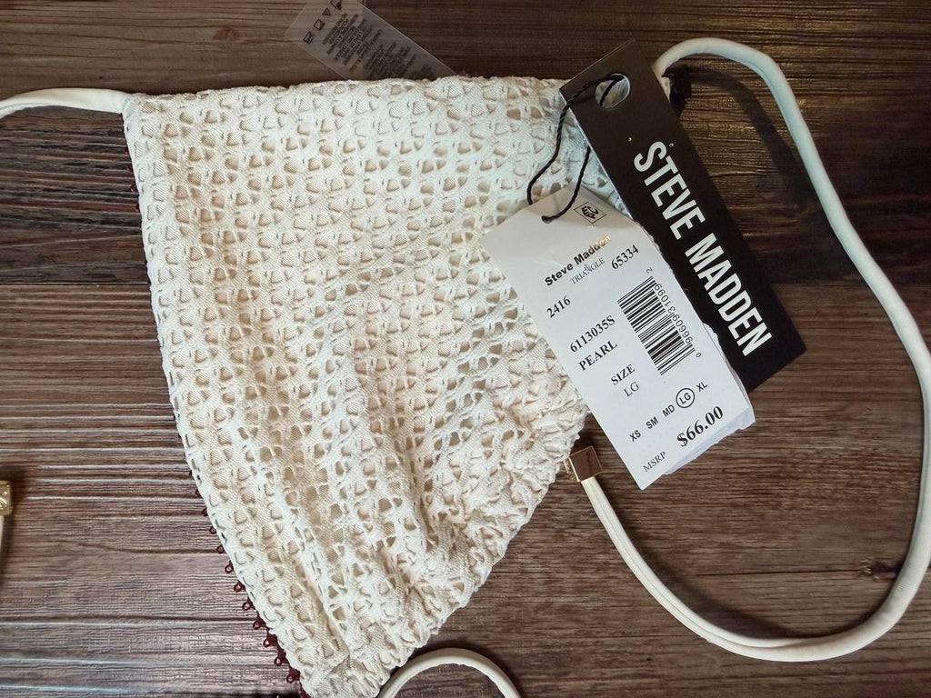 Steve Madden Cozy Crochet Triangle Swim Top Pearl LG NWT $66
