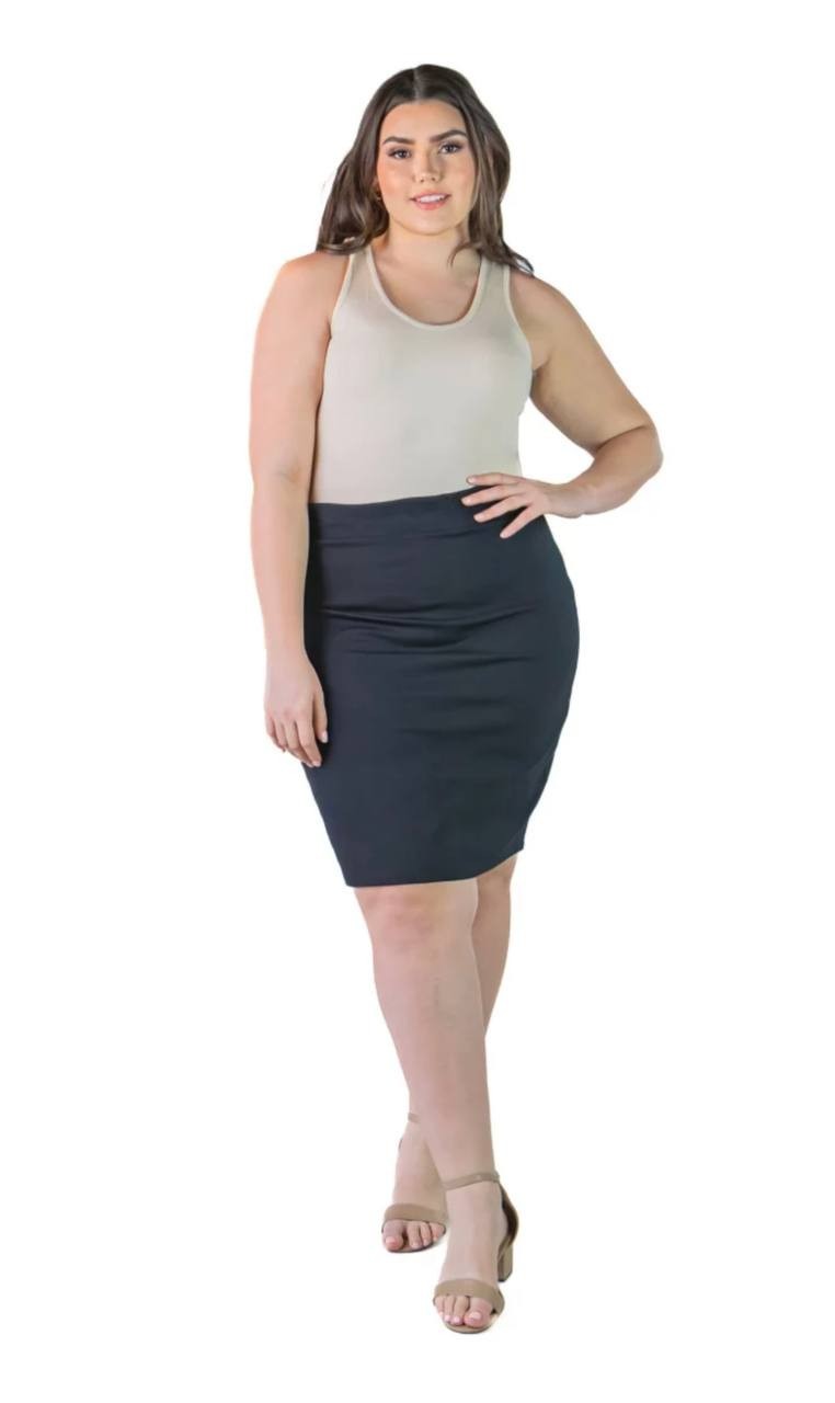 24seven Comfort Apparel Elastic Waist Knee Length Pencil Skirt Black PXL NWT $70