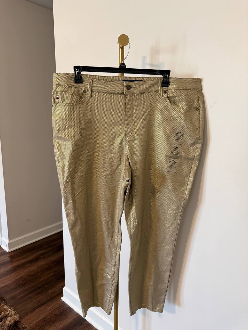 Tommy Hilfiger Tribeca Foil Skinny Pants Gold Size24W NWOT Glam Modern msrp$109