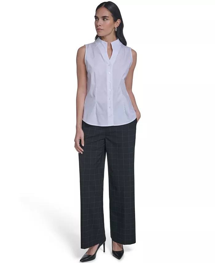 Calvin Klein Women’s Sleeveless Button‑Down Poplin Top White L NWT $99