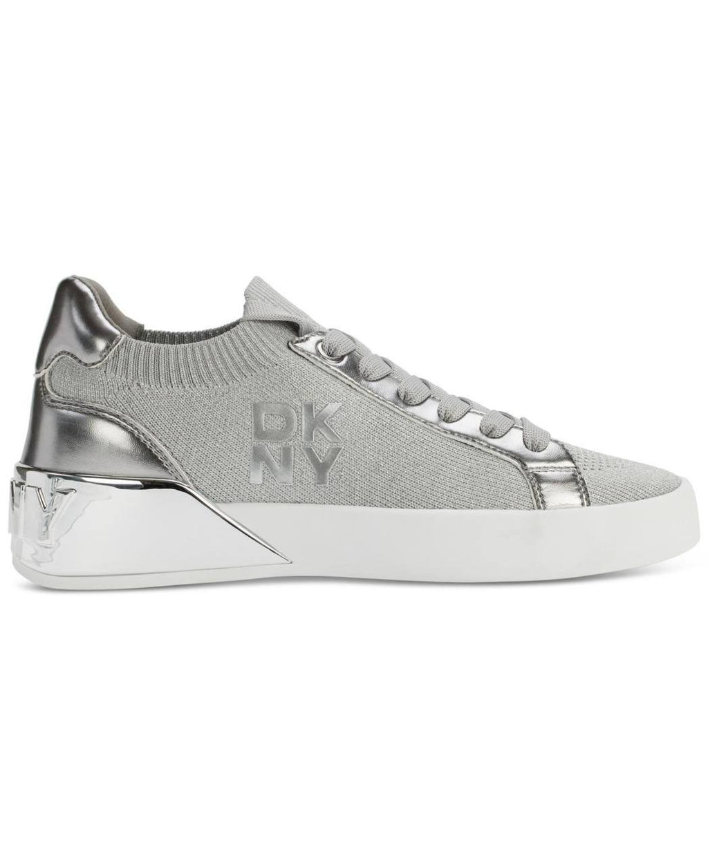 DKNY Mallory Lace-Up Sneakers Grey/Silver 7.5M Man‑Made MSRP $129 NWOB
