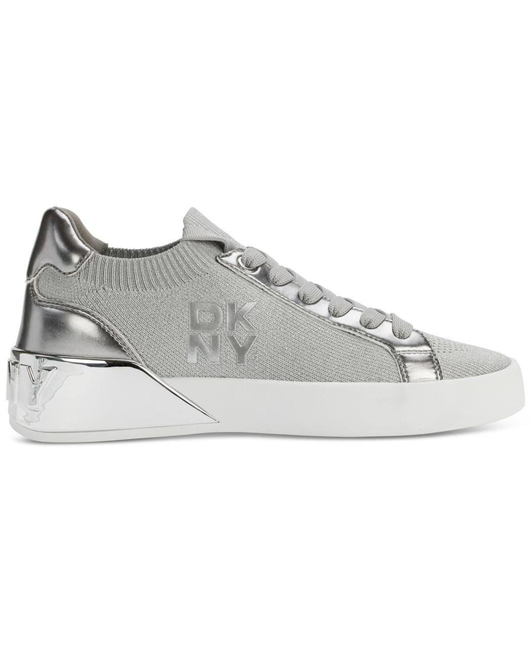 DKNY Mallory Lace-Up Sneakers Grey/Silver 7.5M Man‑Made MSRP $129 NWOB