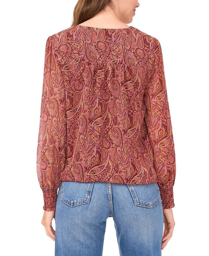 Sam & Jess Blouson V‑Neck Top Crisp Merl M NWT Lightweight Modern MSRP$59