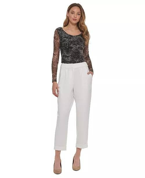 DKNY Pleated Straight‑Leg Cuffed Cropped Pants – Size 10 – NWT – MSRP$99