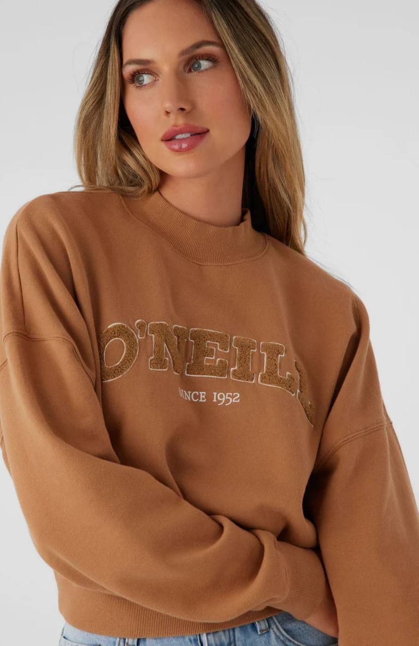 O'Neill Cropped Oversized Sweatshirt Tan Fleece Pullover Women S-L NWT