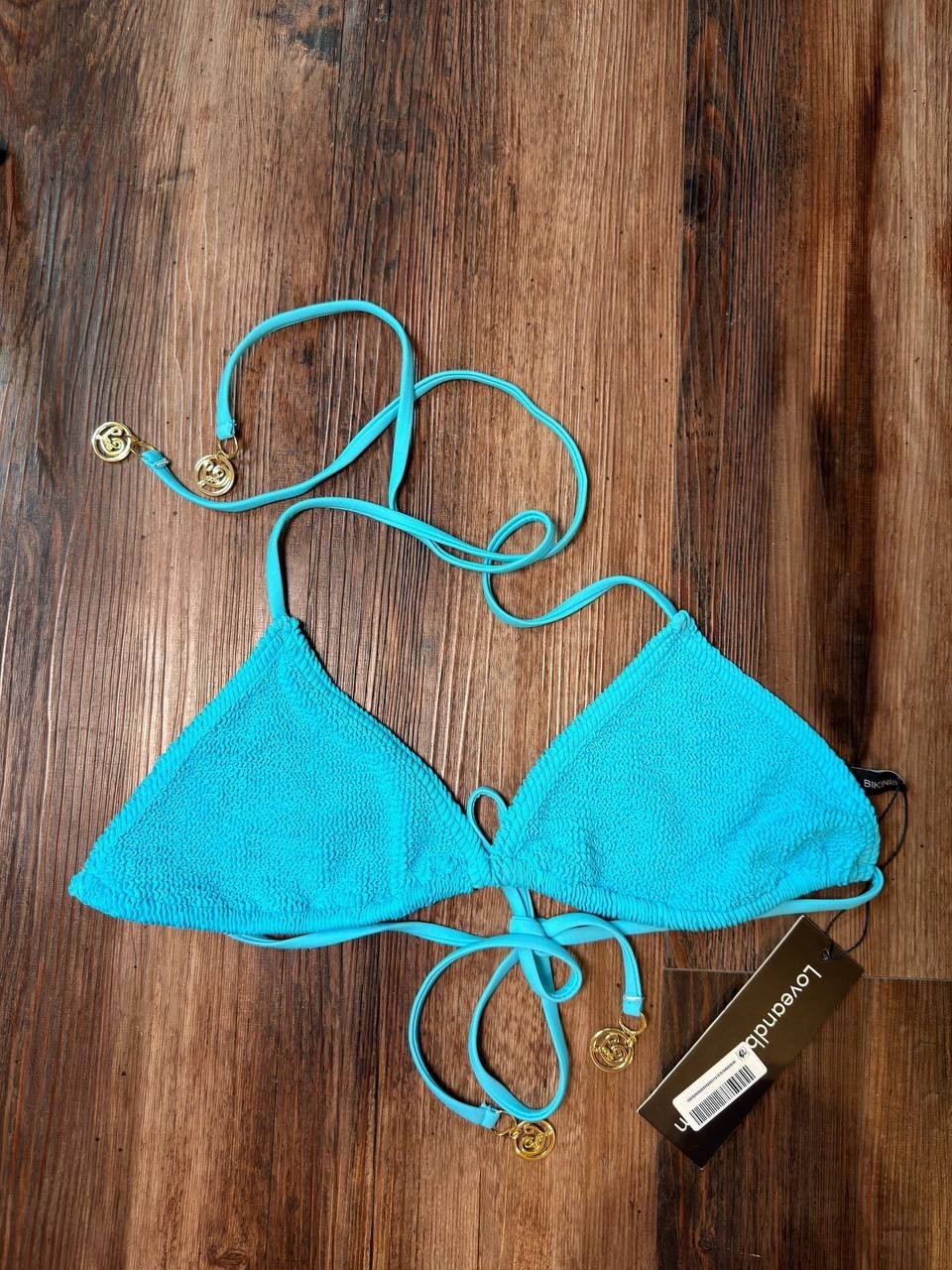 Love and Bikinis Jamaica Triangle Strings Bikini Top Turquoise One Size NWT $100