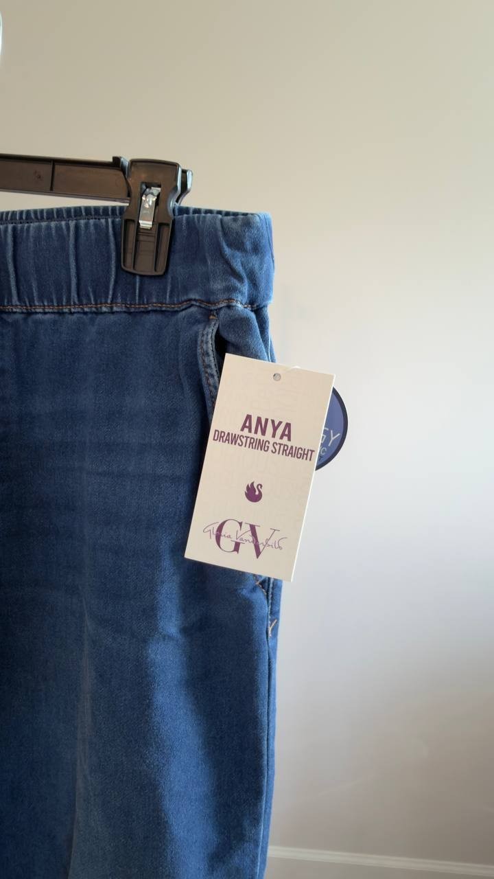 Gloria Vanderbilt Knitology Anya Drawstring Straight Leg Jeans L NWT $52