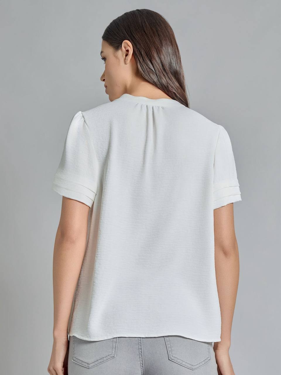 Jones New York Split Neck Puff Sleeve Blouse NYC White Petite NWT Womens
