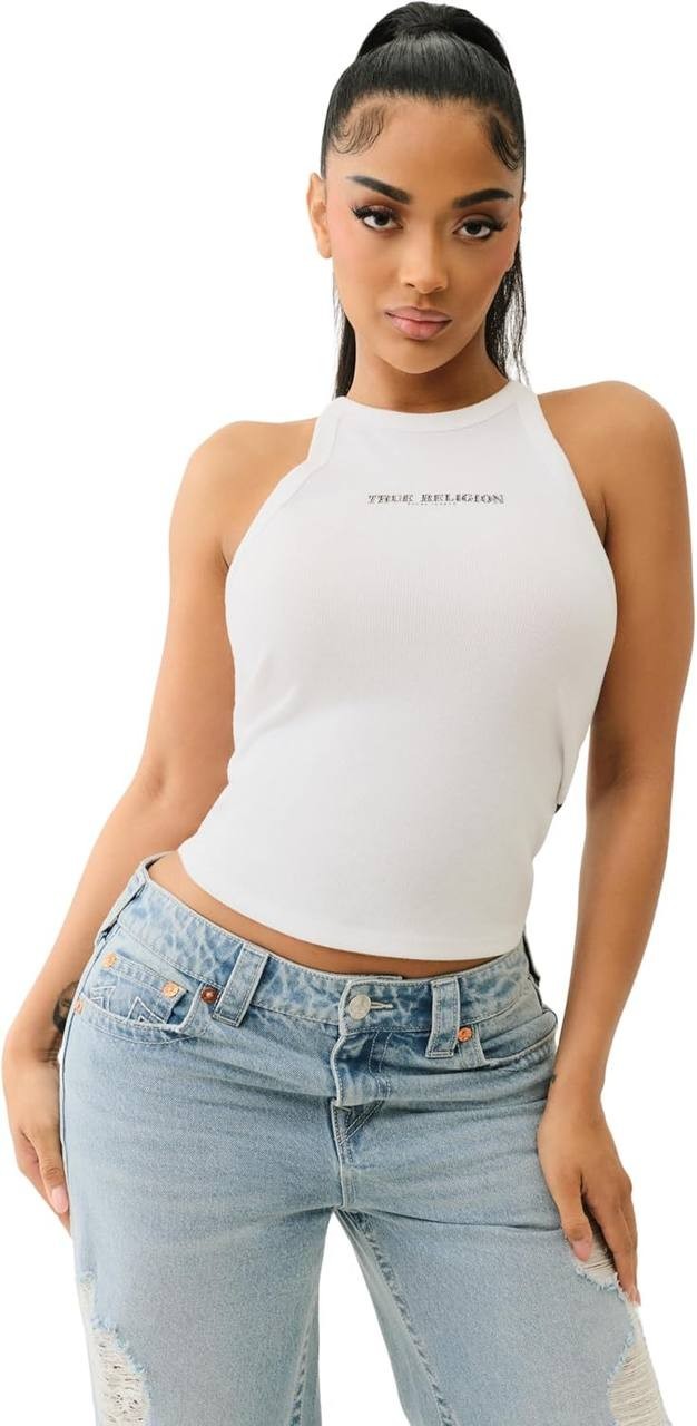 True Religion Buddha Logo Halter Tank White XXL NWT $59